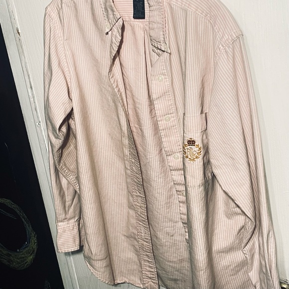 pink pinstriped button-down polo womens small - Picture 6 of 9